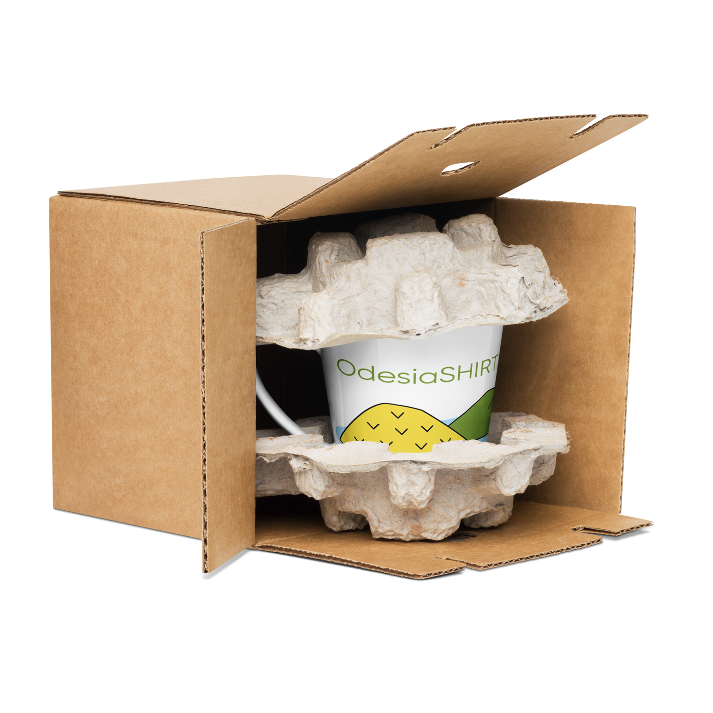 Cartoon Landscape Mug Latte Island Design