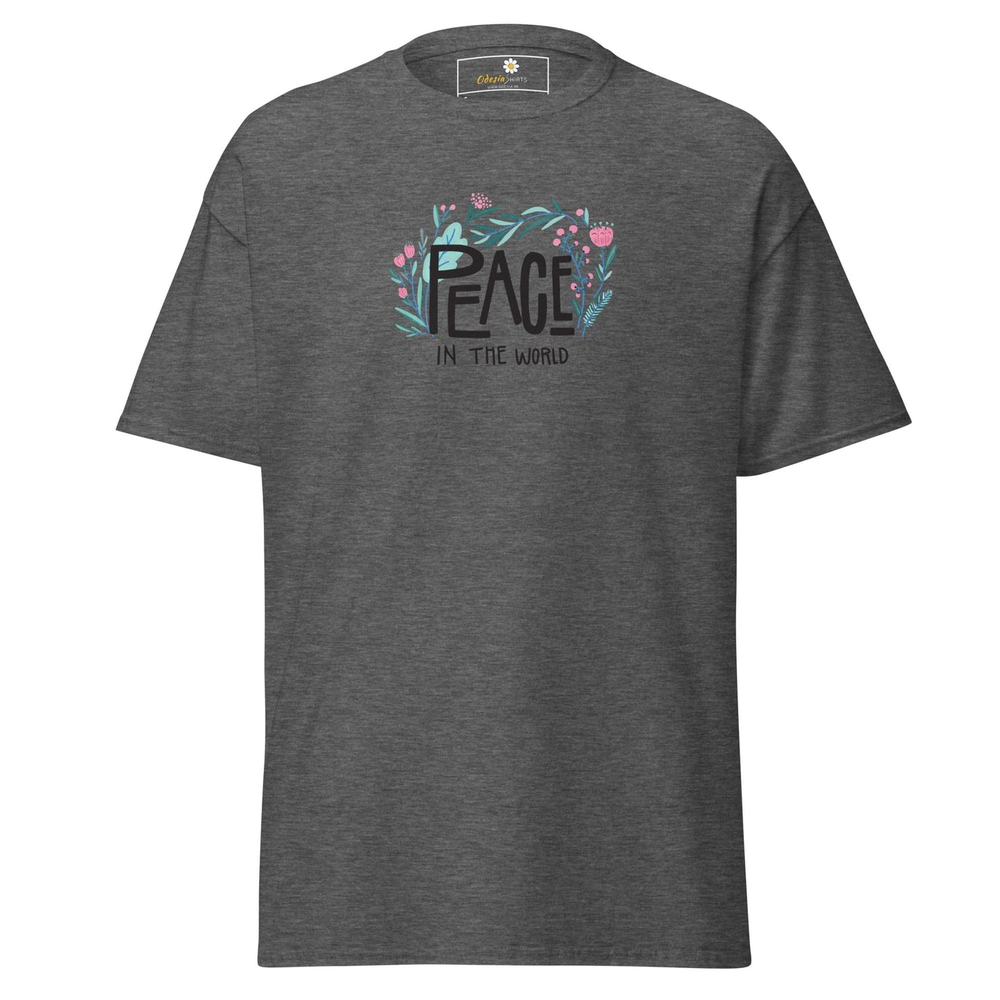 Unisex classic tee - POSITIVE TEXT PEACE IN THE WORLD - REGULAR - Dark Heather / S