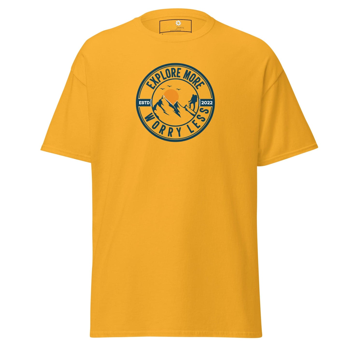 Unisex classic t-shirt - ADVENTURE EXPLORE WORRY LESS - REGULAR - Gold / S