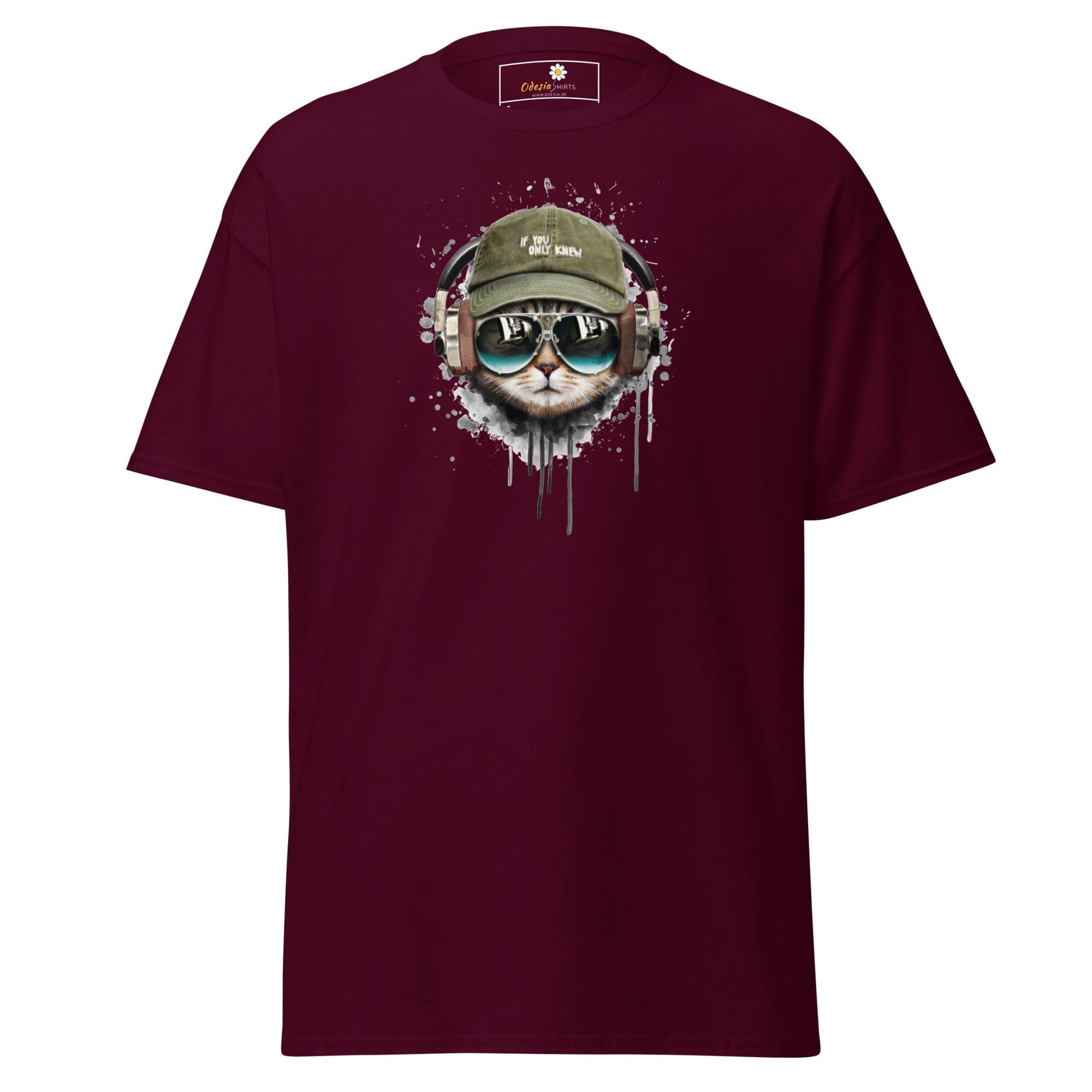 Unisex classic t-shirt - ANIMALS MUSIC CAT HAT - REGULAR - Maroon / S