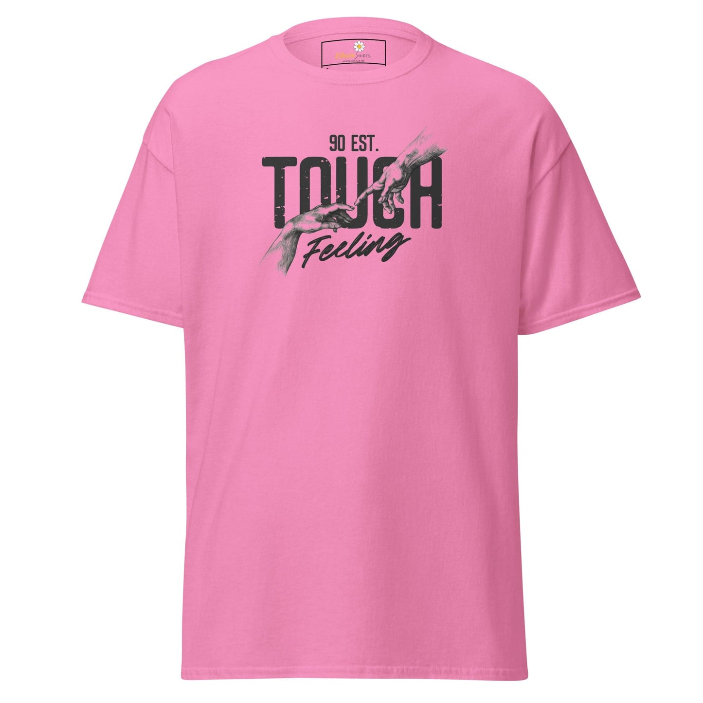 Pink T-shirt with Tough Feeling graphic from T-SHIRT DESIGN TEE for Men and Women