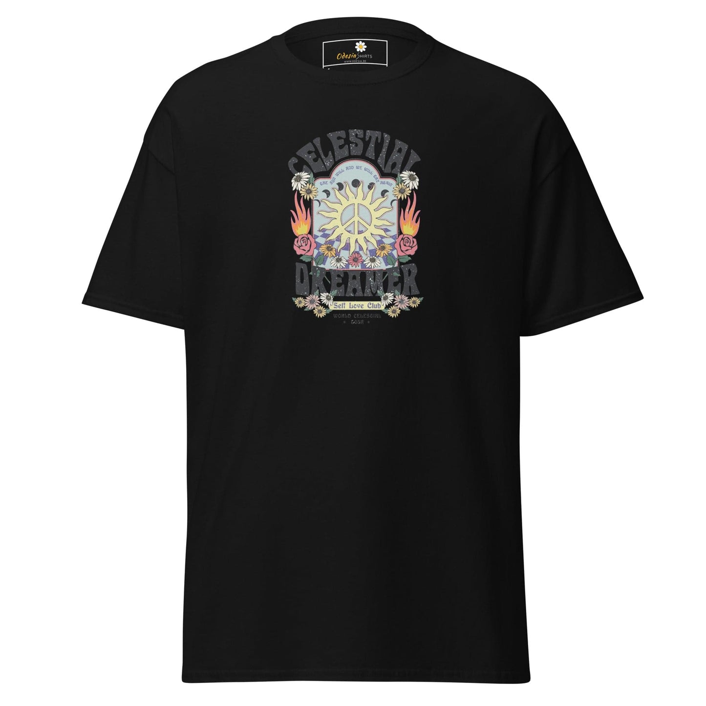 Unisex classic t-shirt - NATURE CELESTIAL FLOWERS - REGULAR - Black / S