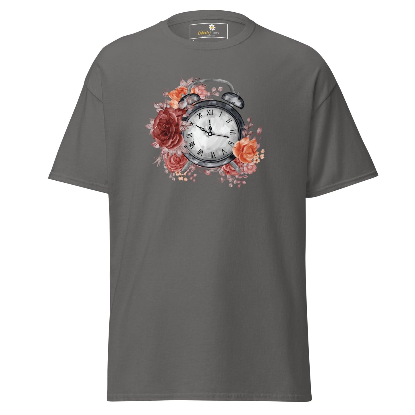 Unisex classic t-shirt - FANTASY CLOCK TIME FLOWERS - REGULAR - Charcoal / S