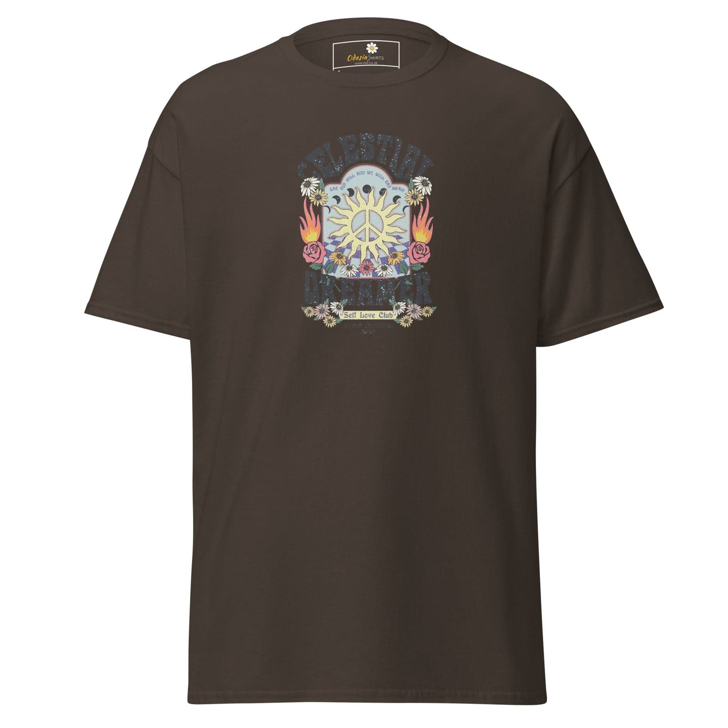 Unisex classic t-shirt - NATURE CELESTIAL FLOWERS - REGULAR - Dark Chocolate / S