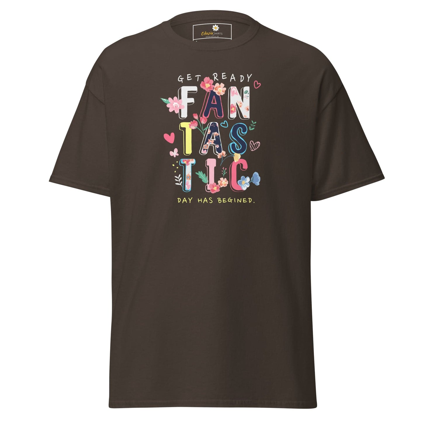 Unisex classic t-shirt - TEXT FANTASTIC DAY - REGULAR - Dark Chocolate / S