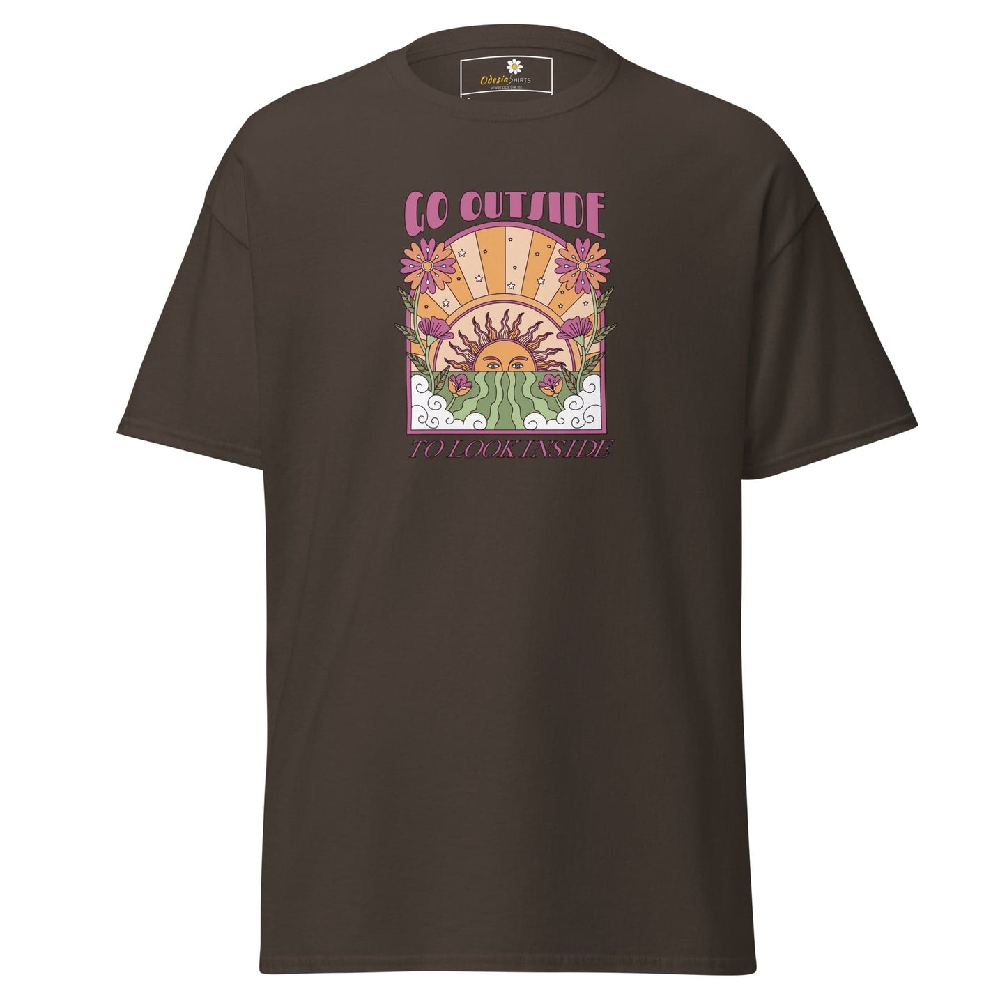 Unisex classic t-shirt - POSITIVE GO OUTSIDE LOOK INSIDE - REGULAR - Dark Chocolate / S