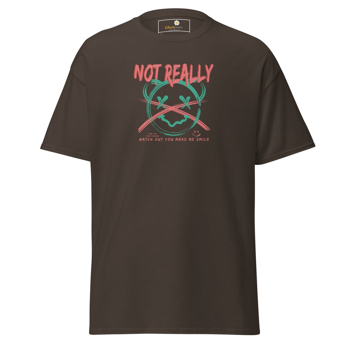 Brown T-shirt with graphic design for men and women available in sizes S to XL