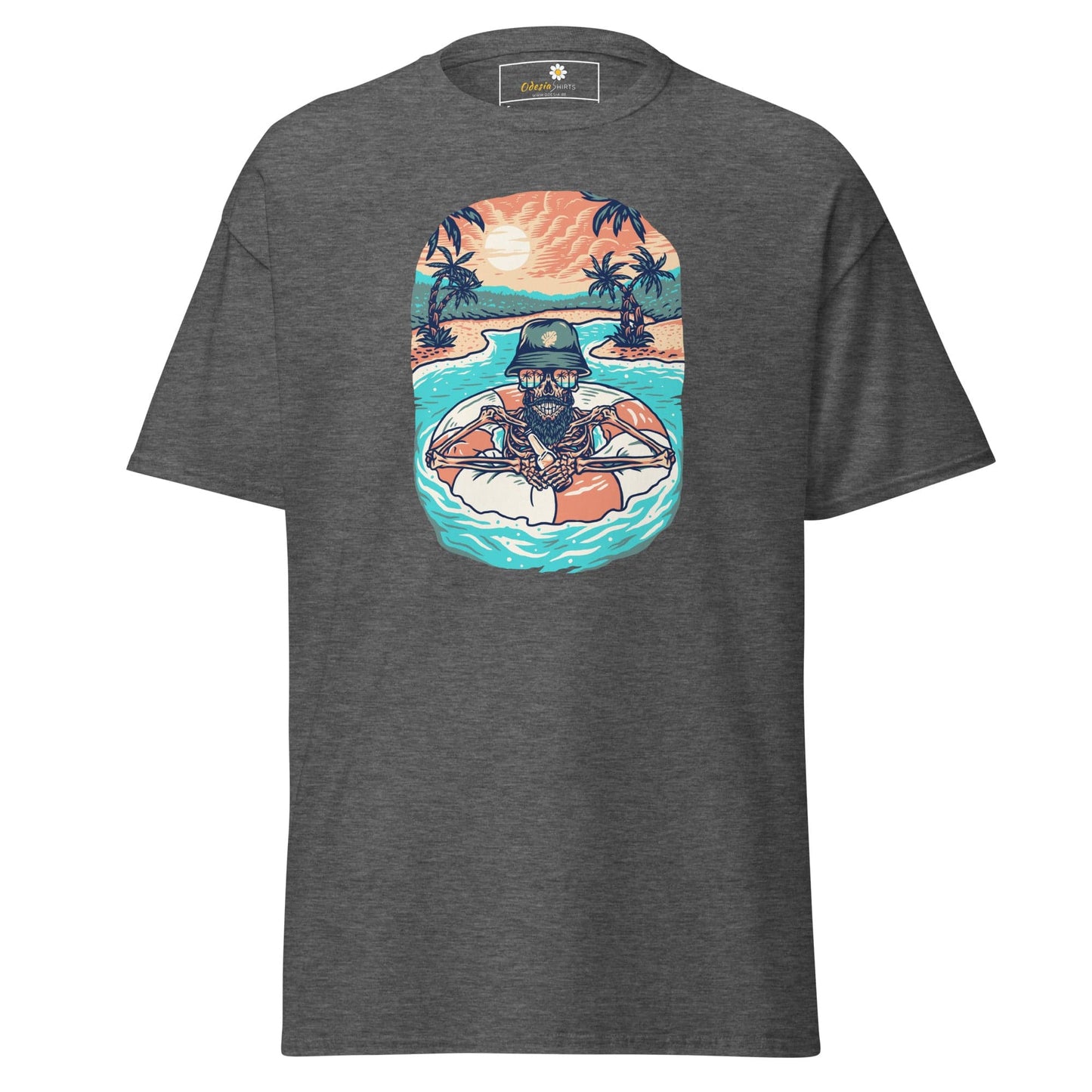 Unisex classic tshirt - SKULL SUMMER POOL - REGULAR - Dark Heather / S