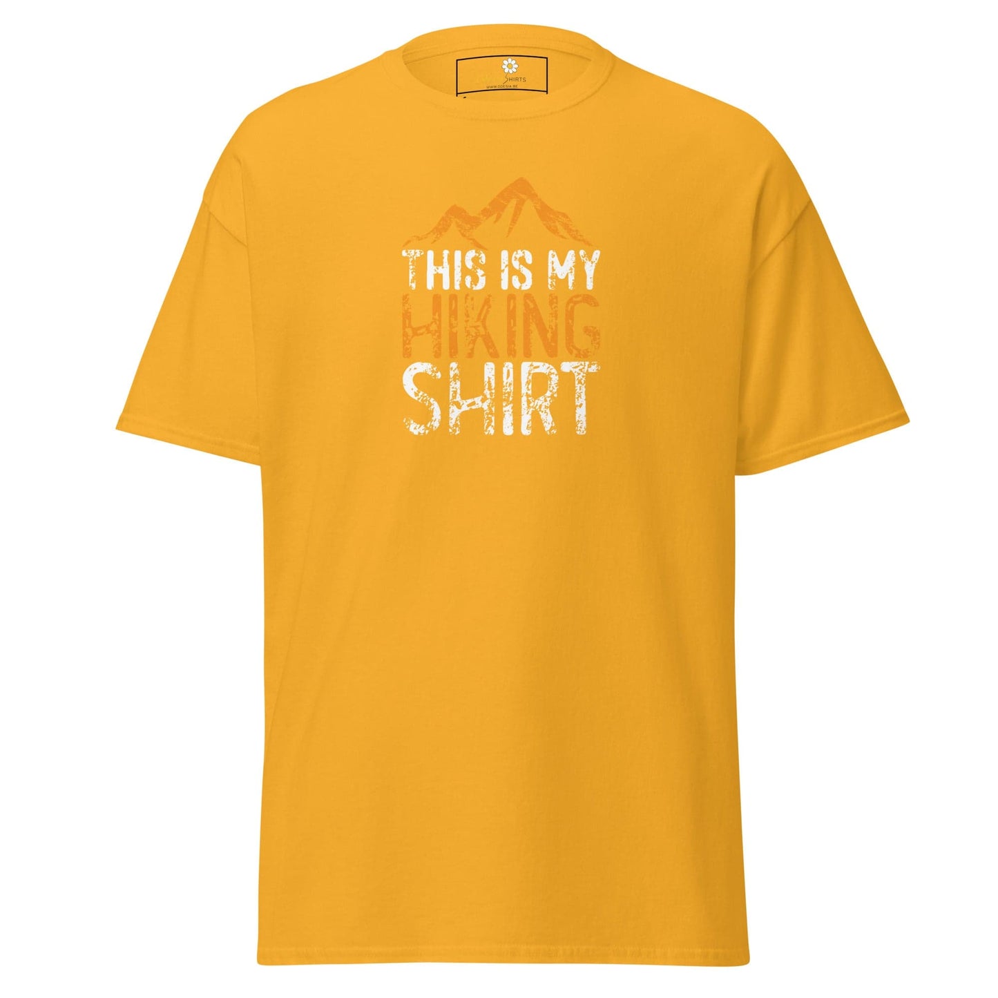 Yellow T-shirt with hiking graphic from T-SHIRT DESIGN TEE for Man or Woman in sizes S to XL
