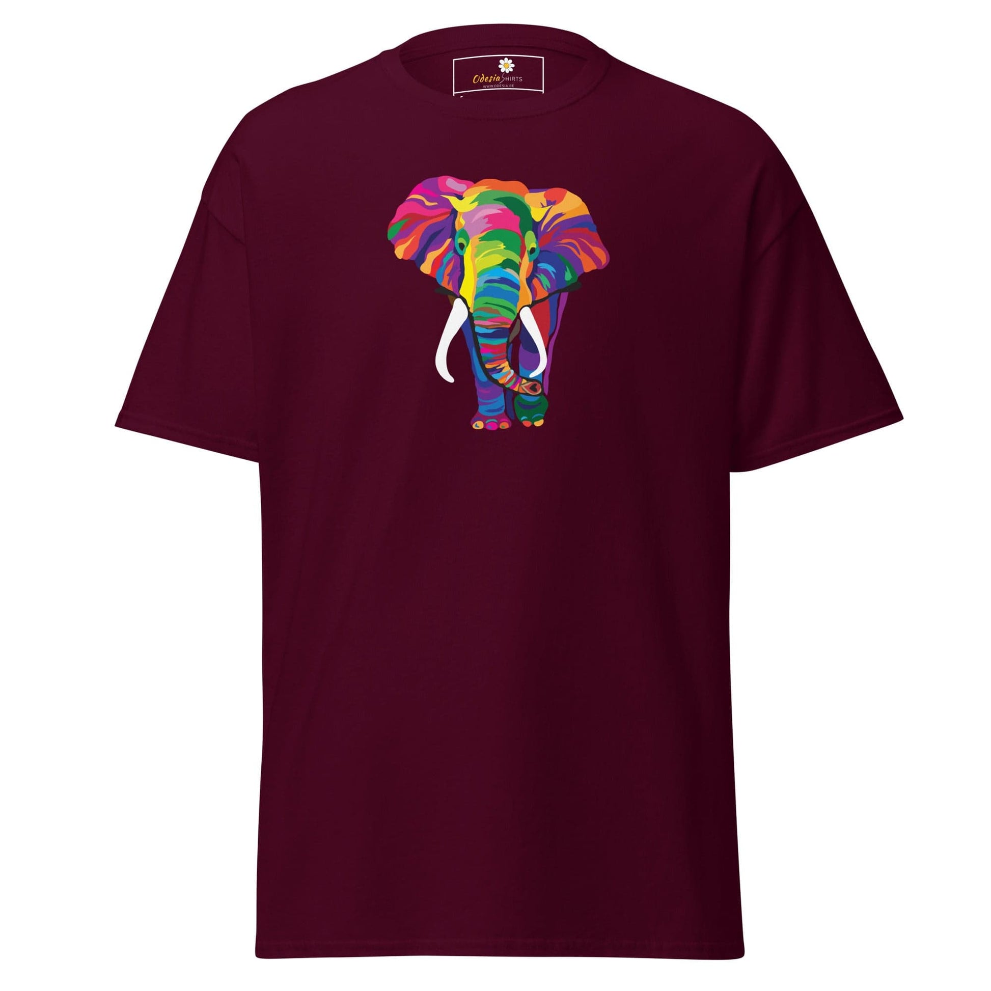 Unisex classic t-shirt - WILD LIFE ELEPHANT COLORFUL - REGULAR - Maroon / S
