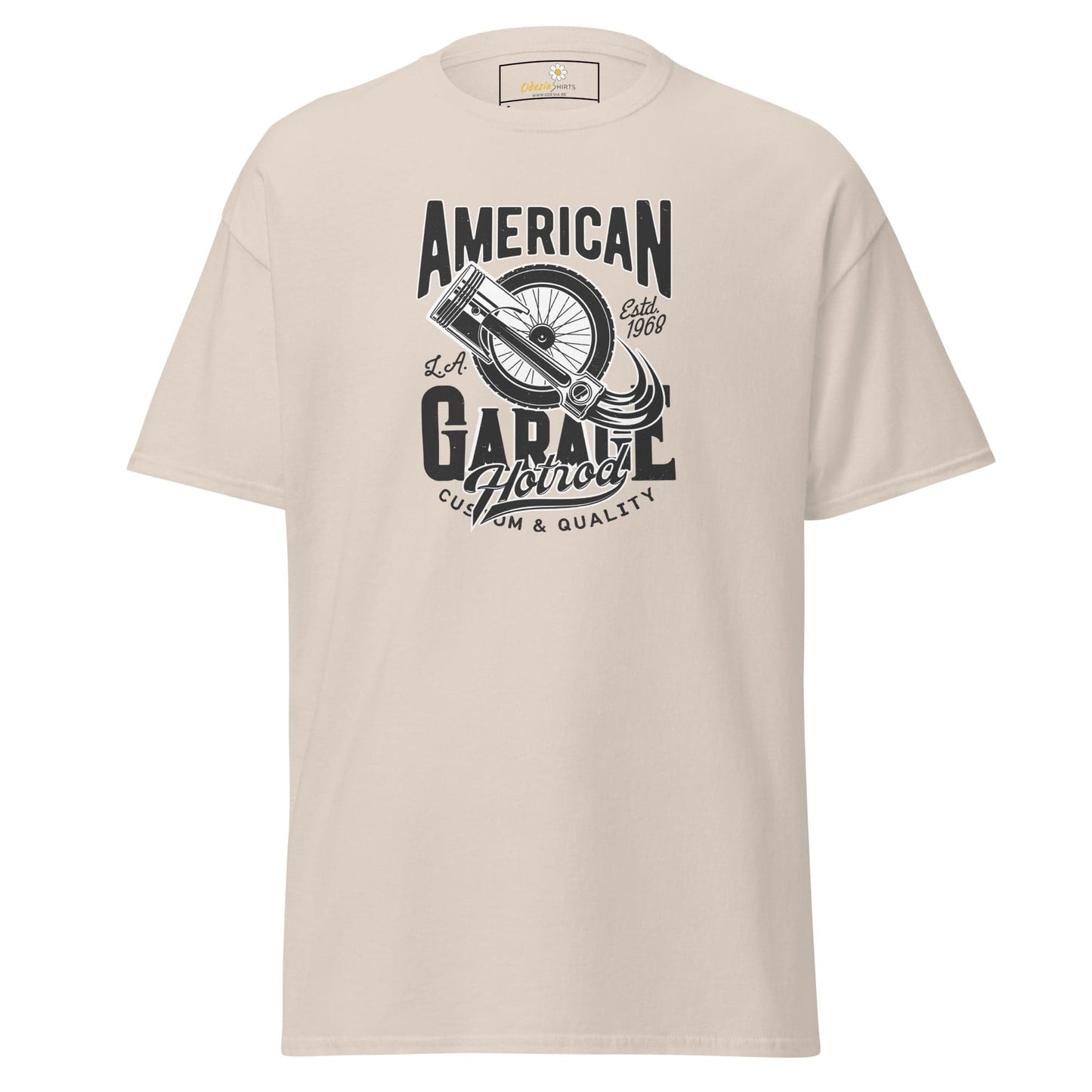 Beige motorcycle-themed graphic T-shirt for Men and Women in sizes S to XL