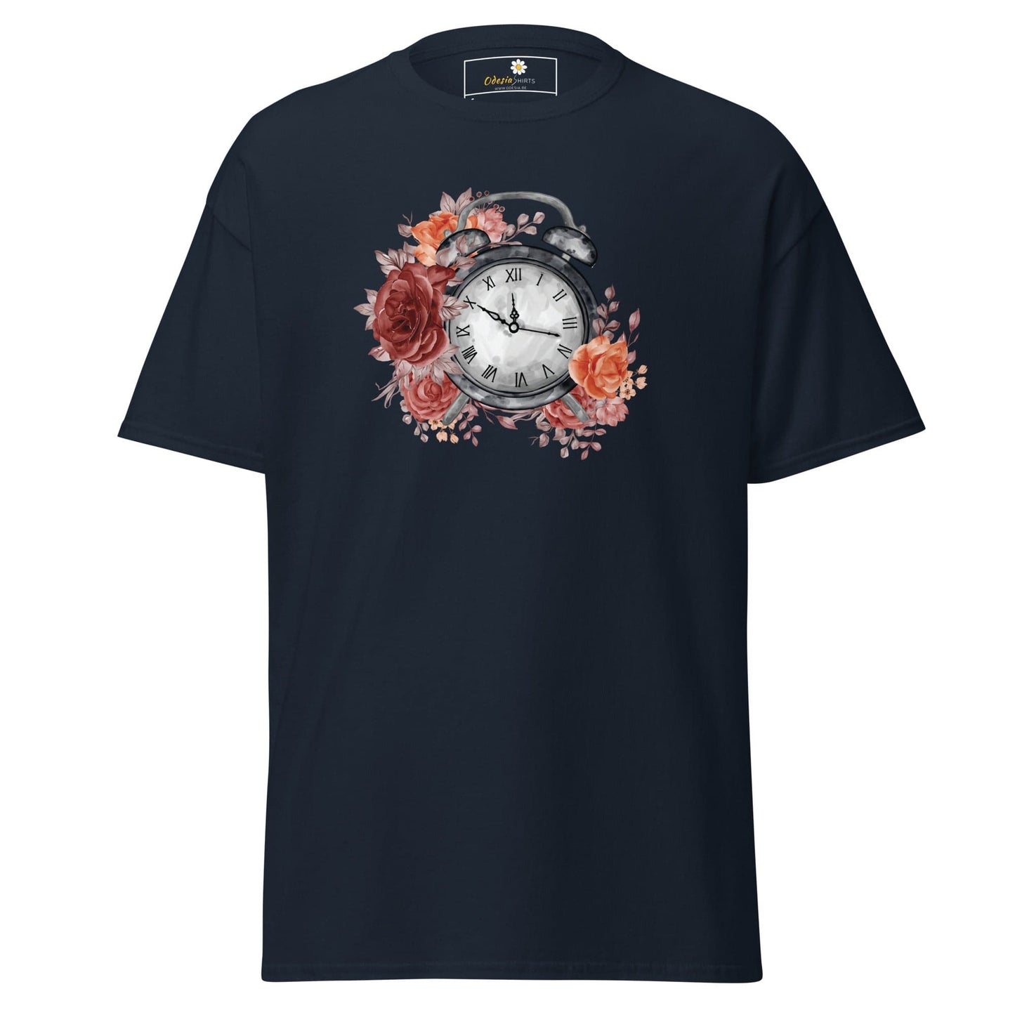 Unisex classic t-shirt - FANTASY CLOCK TIME FLOWERS - REGULAR - Navy / S