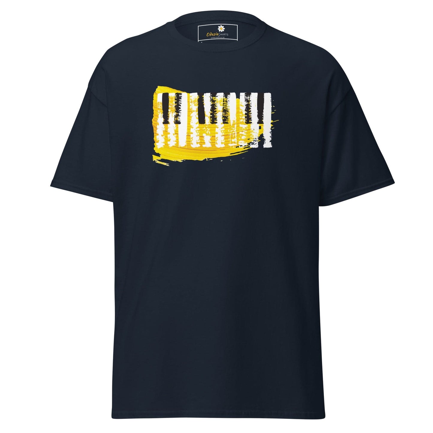 Navy blue T-Shirt with Piano Key Graphic for Men and Women, available in sizes S to XL