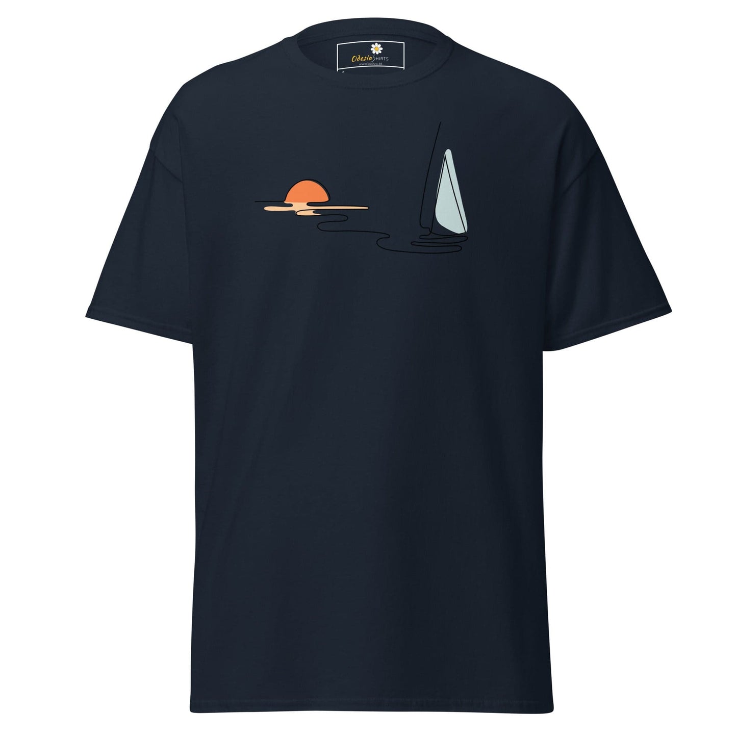 Unisex classic t-shirt - DRAWING LINE SUNSET BOAT - REGULAR - Navy / S