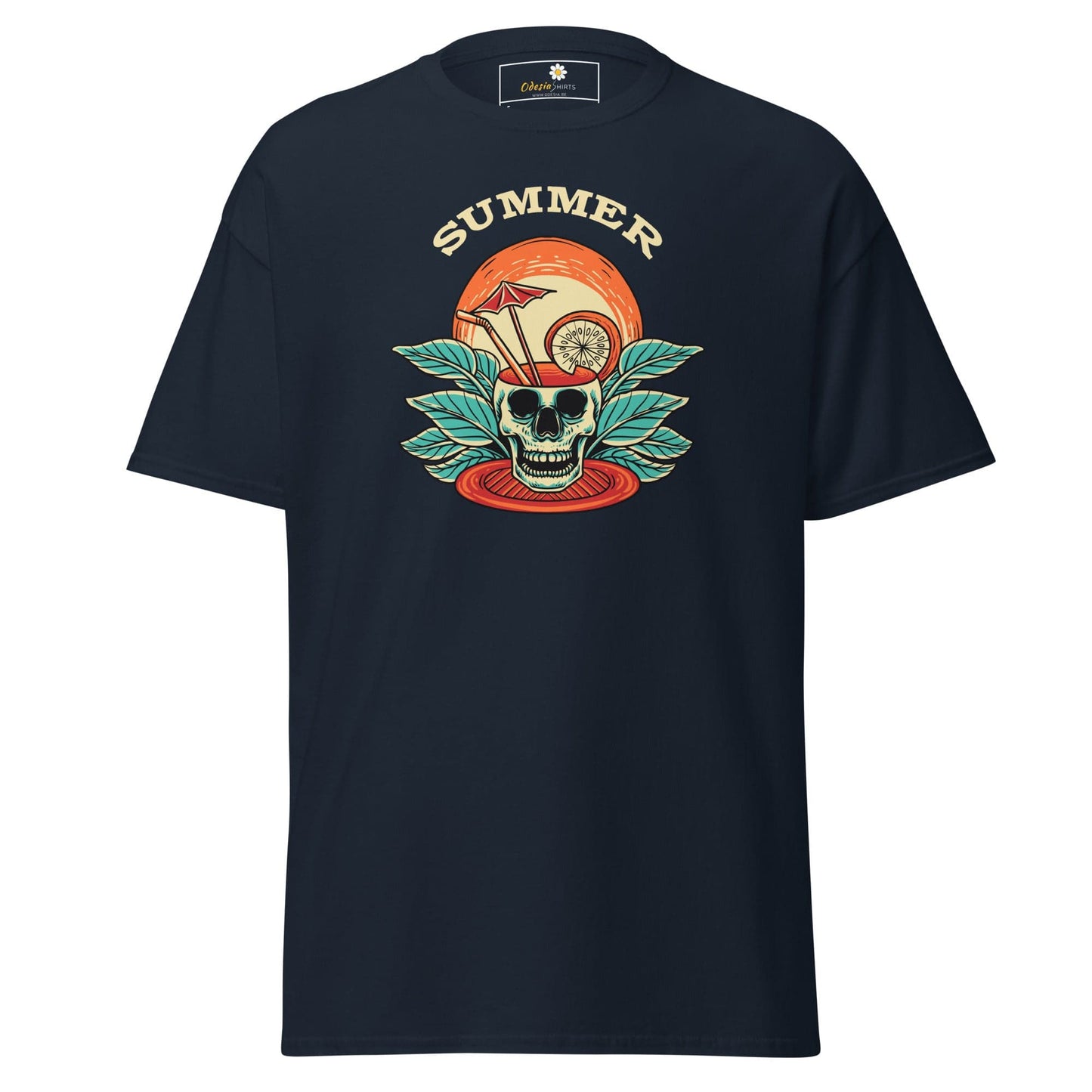 Unisex classic t-shirt - SKULL SUMMER DRINK - REGULAR - Navy / S