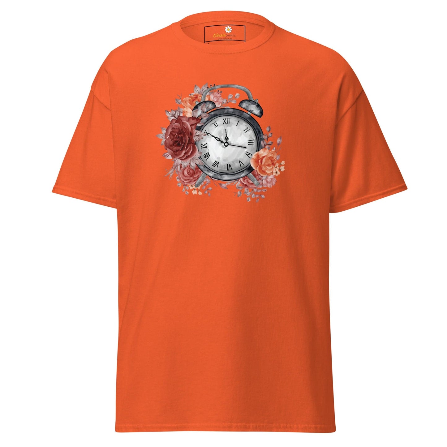 Unisex classic t-shirt - FANTASY CLOCK TIME FLOWERS - REGULAR - Orange / S