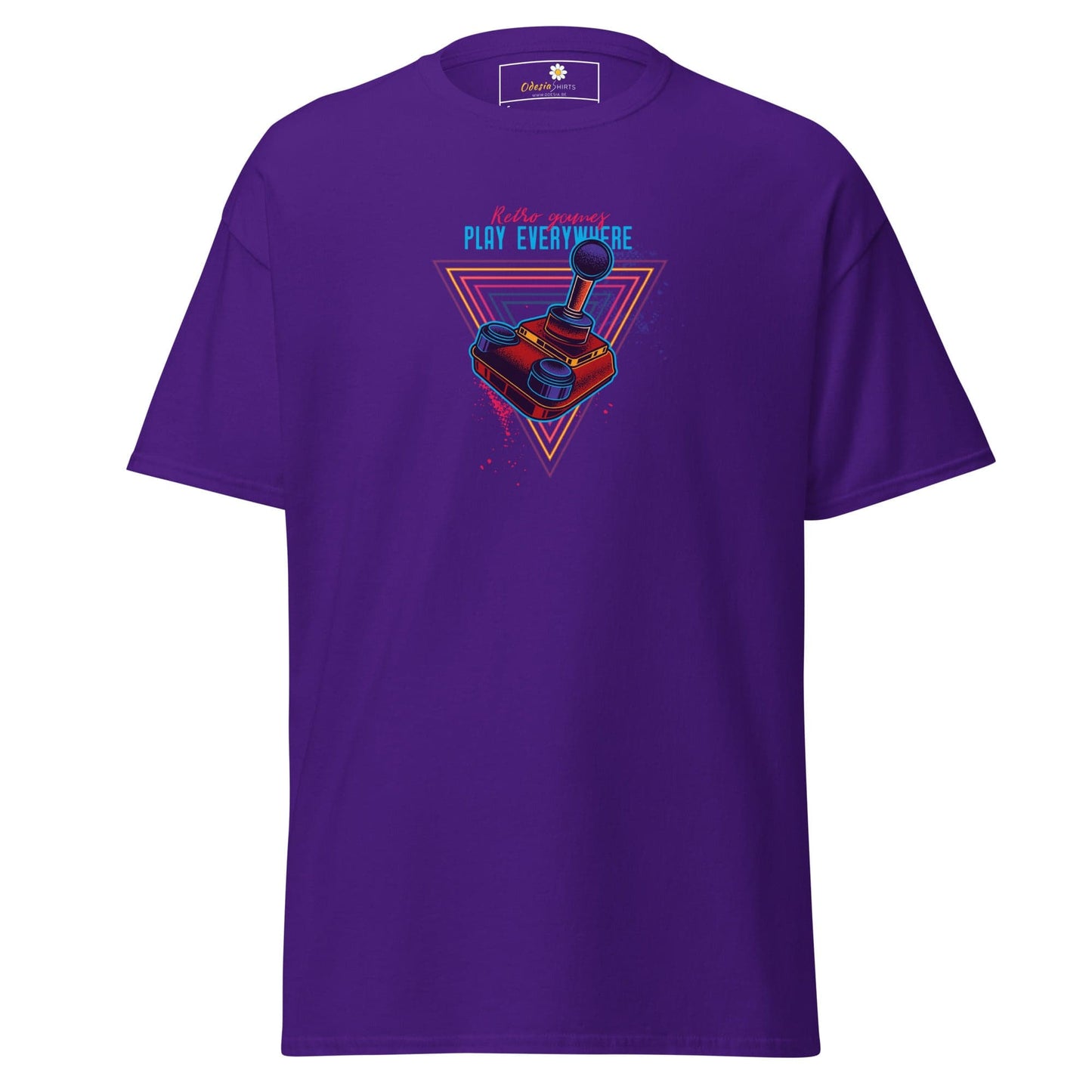 Purple T-Shirt with Retro Joystick Graphic for Men and Women in Sizes S to XL