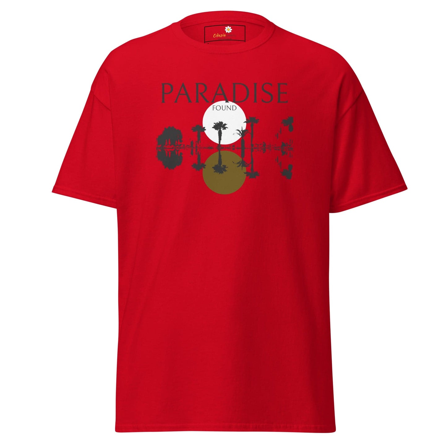 Red graphic T-shirt for men and women available in sizes S to XL