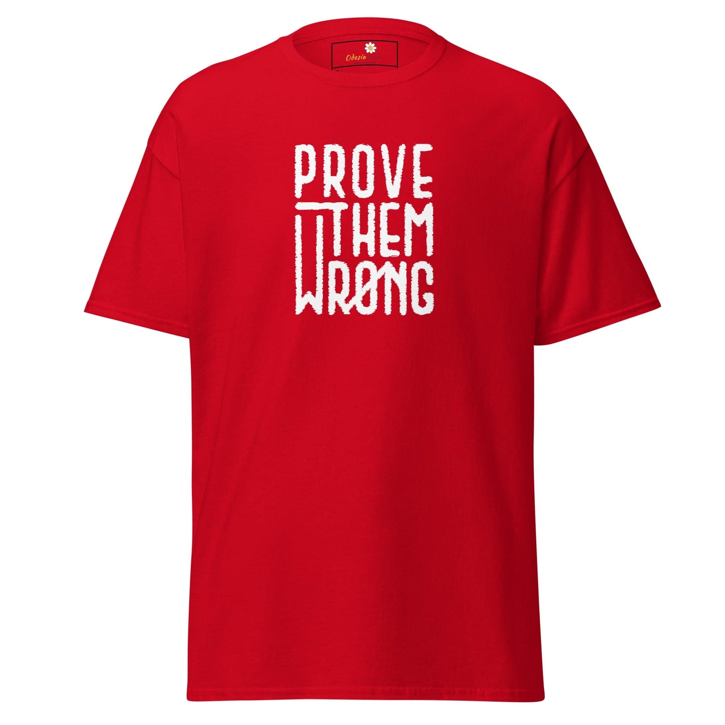 Red T-shirt with white text from T-Shirt Design Tee for Men and Women, sizes S to XL