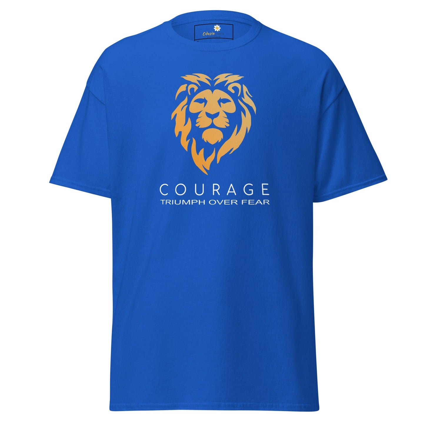 Blue T-shirt with lion graphic from T-SHIRT DESIGN TEE for Men and Women sizes S to XL
