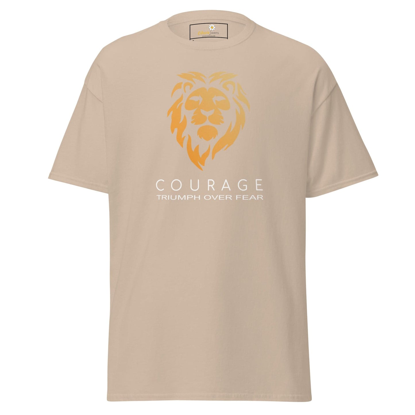 Beige T-shirt with lion graphic suitable for men and women in sizes S to XL