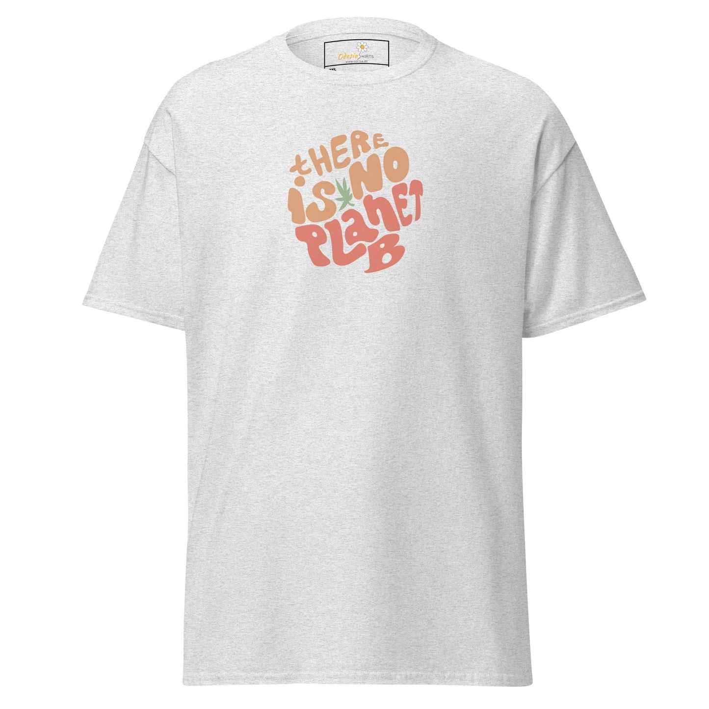 White t-shirt with graphic.