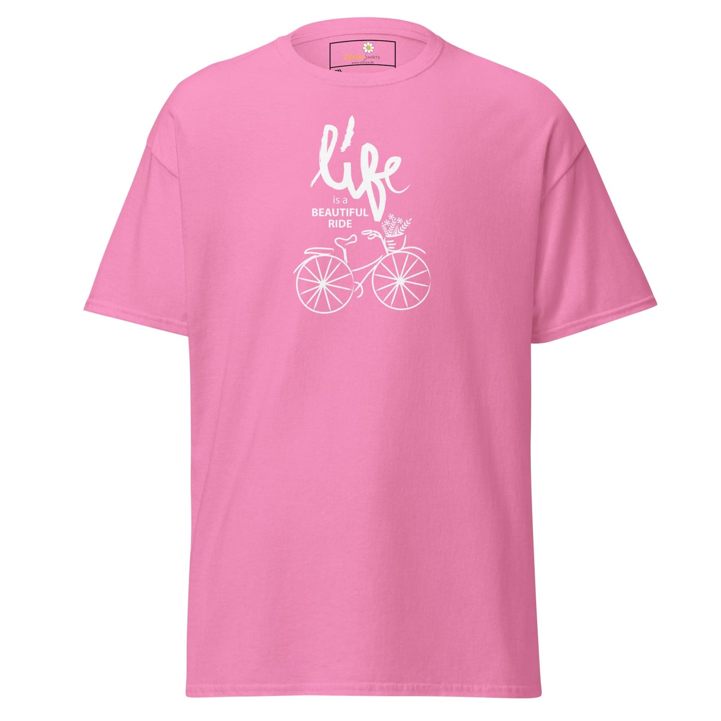 Pink T-shirt with bicycle graphic for Men and Women in 2XL to 5XL sizes