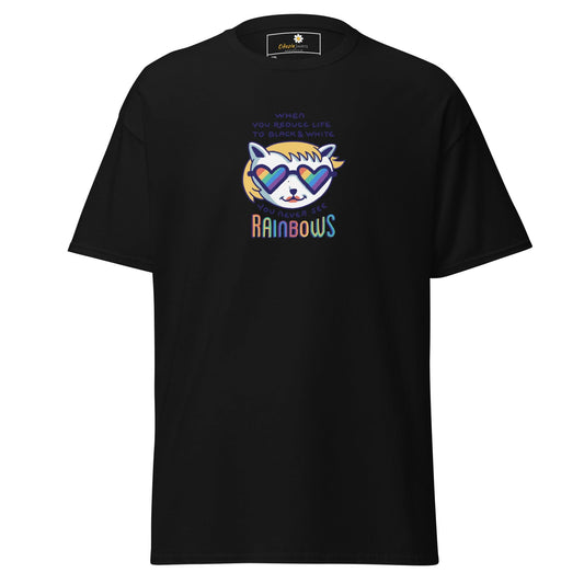 Black T-shirt with cartoon cat graphic for men and women in sizes 2XL to 5XL