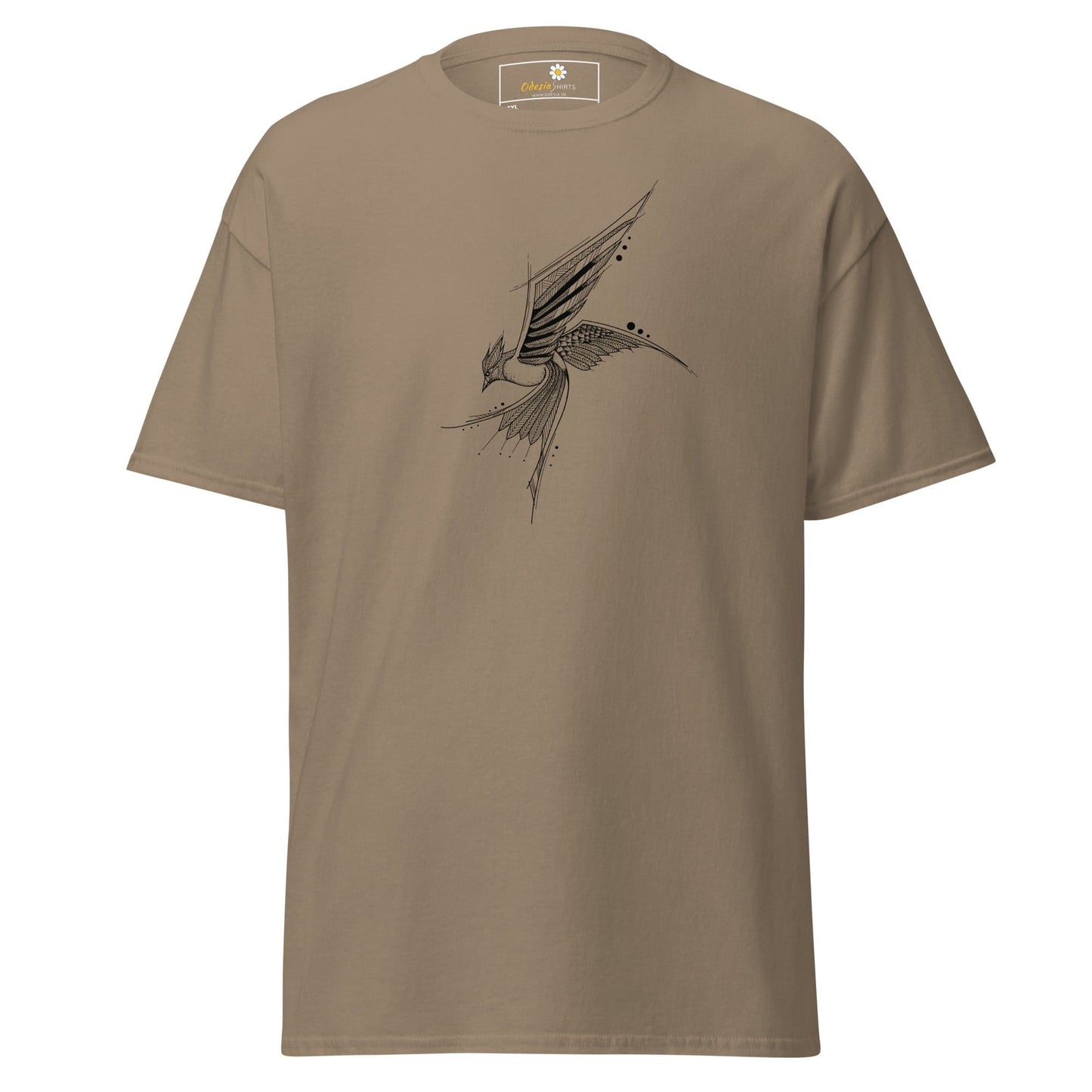 Khaki t-shirt with bird design from T-SHIRT DESIGN TEE for men and women in 2XL to 5XL