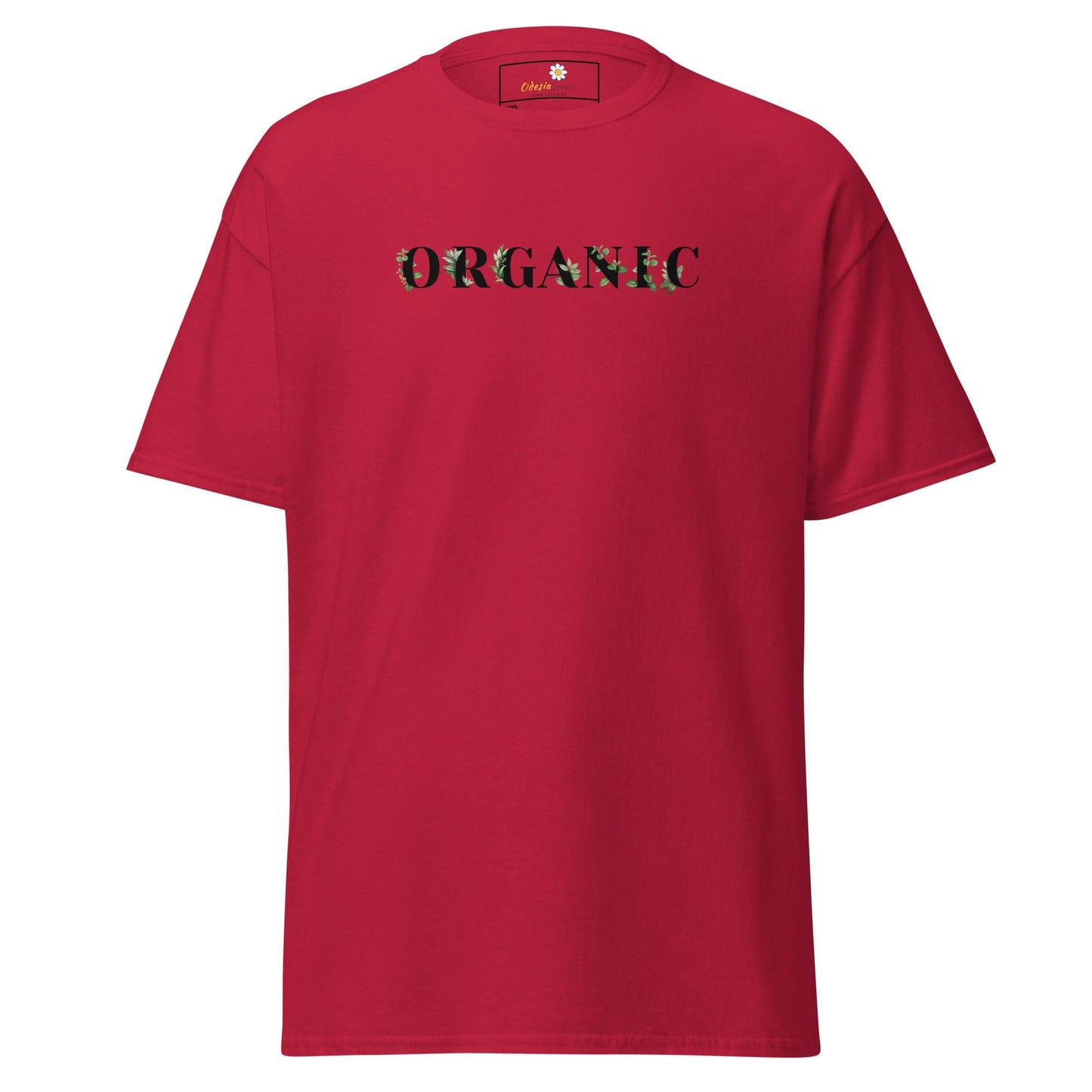 Red T-shirt with ORGANIC text from T-SHIRT DESIGN TEE for MEN and WOMEN in 2XL to 5XL