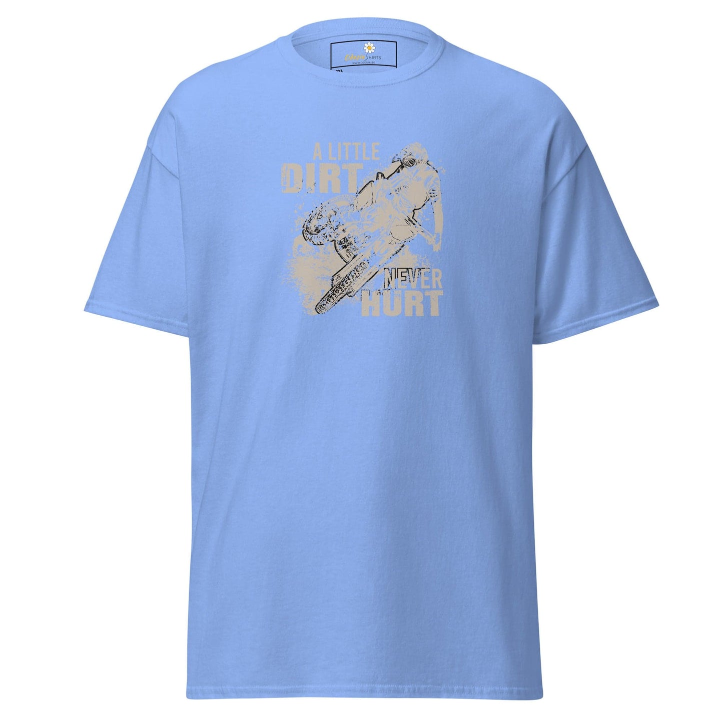 Light blue t-shirt.