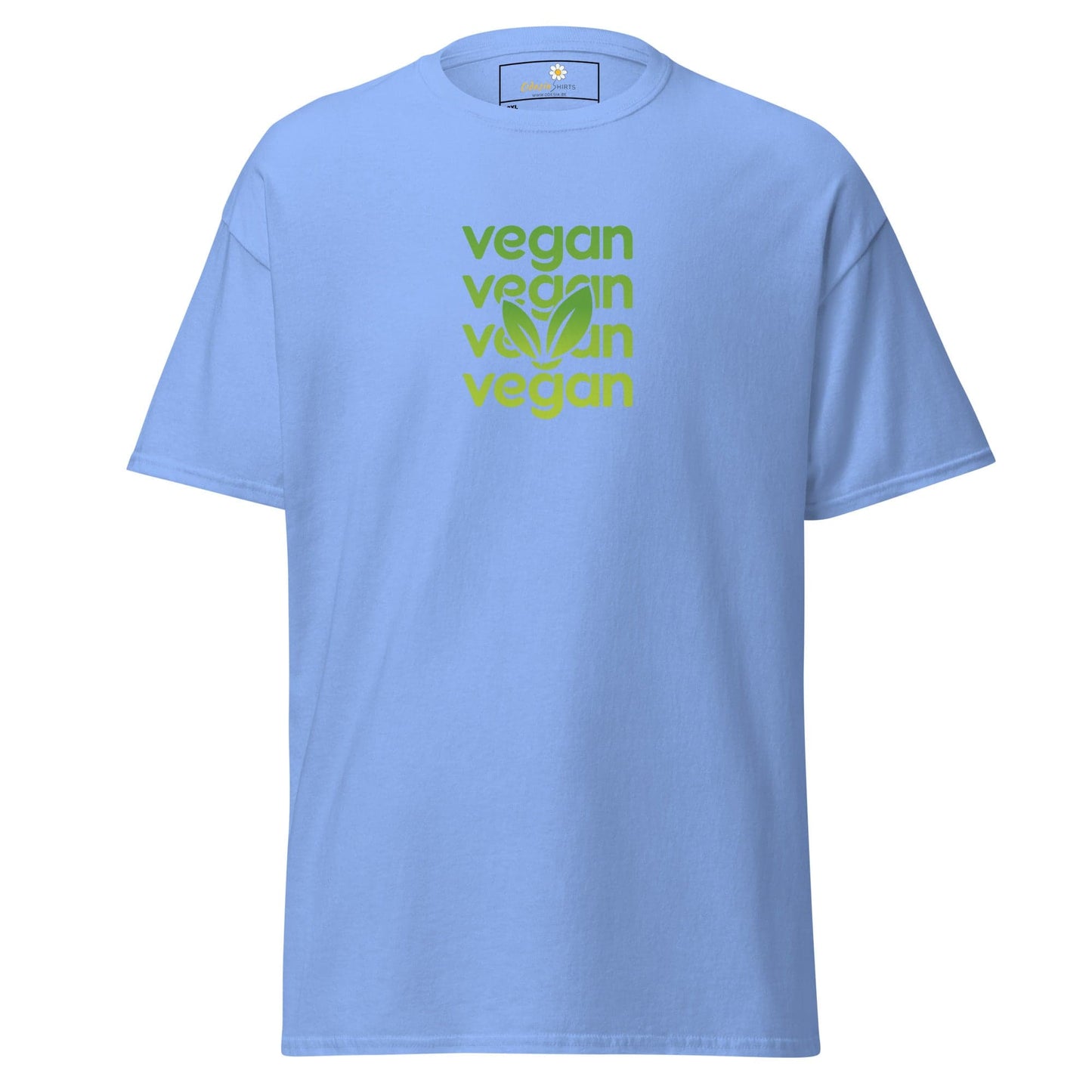 Light blue vegan T-shirt with text designed for men and women in 2XL to 5XL sizes