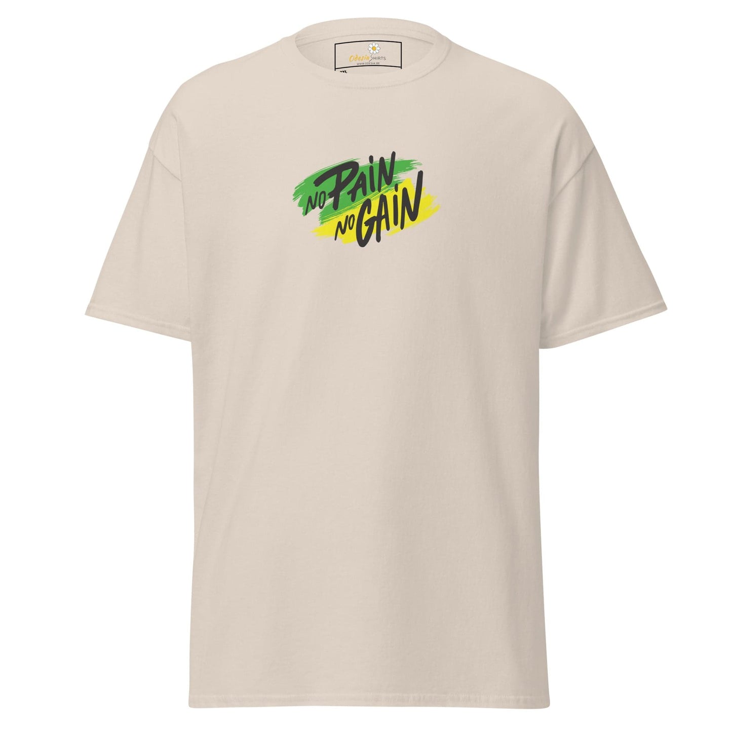 Beige T-shirt with No Pain No Gain graphic for Men and Women in 2XL to 5XL size