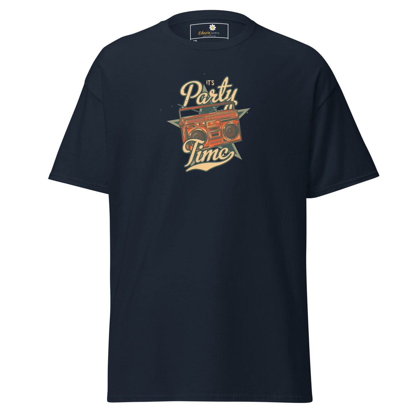 Navy blue T-shirt with boombox graphic for men and women sizes 2XL to 5XL