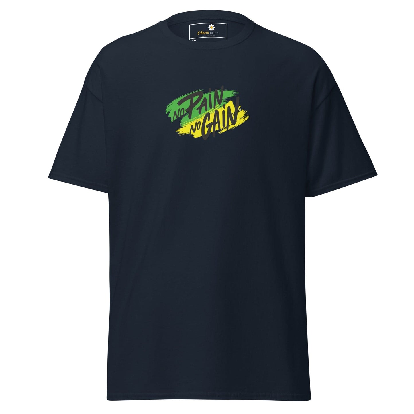Navy blue T-shirt with No Pain No Gain graphic for Men and Women in 2XL to 5XL sizes
