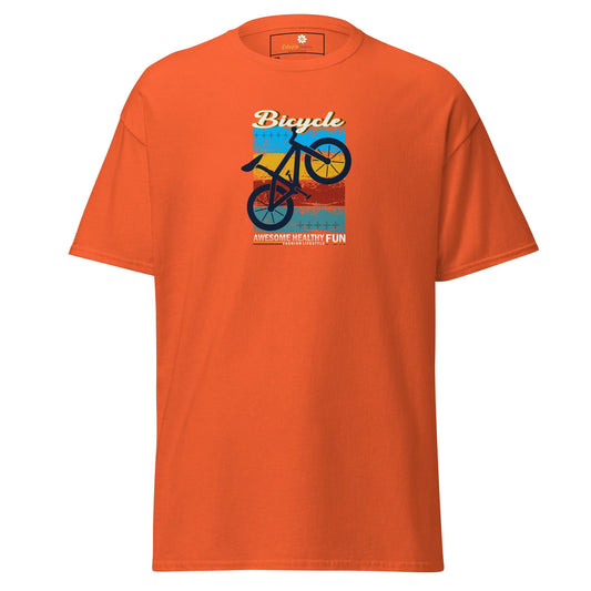 Orange T-shirt with bicycle graphic from T-SHIRT DESIGN TEE for Men and Women in 2XL to 5XL