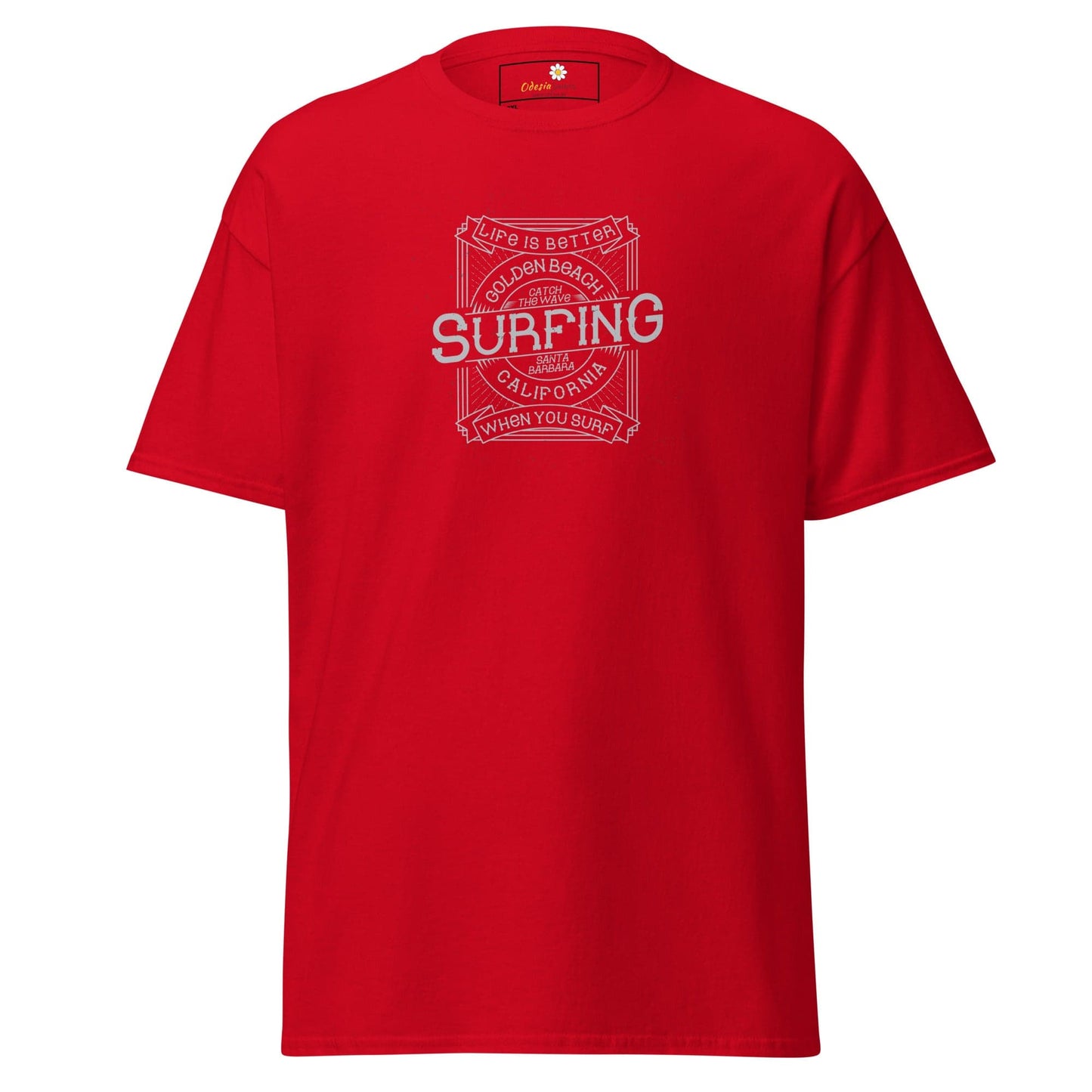 Red T-shirt with surfing graphic from T-SHIRT DESIGN TEE for Men and Women in 2XL-5XL