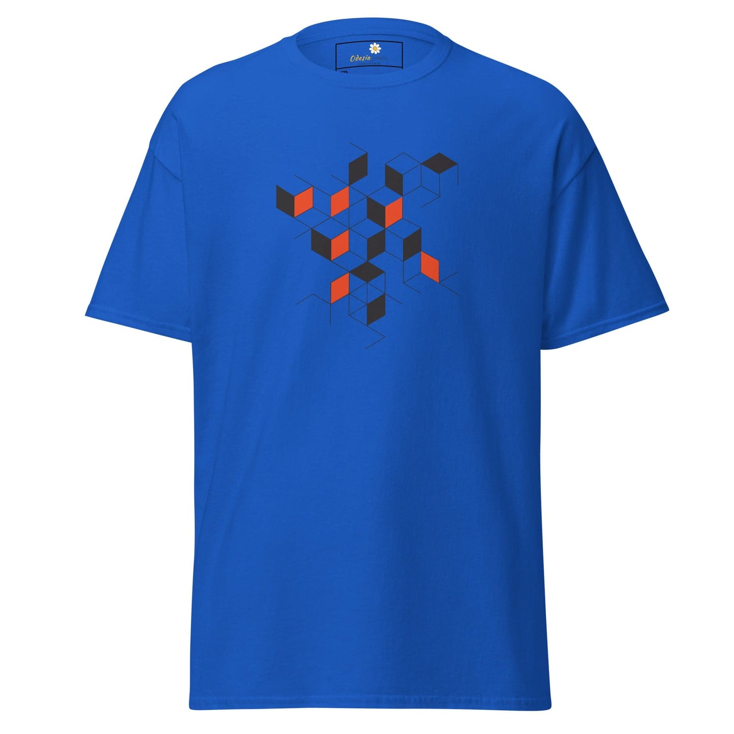 Blue T-shirt with geometric design shown in T-SHIRT DESIGN TEE for men and women