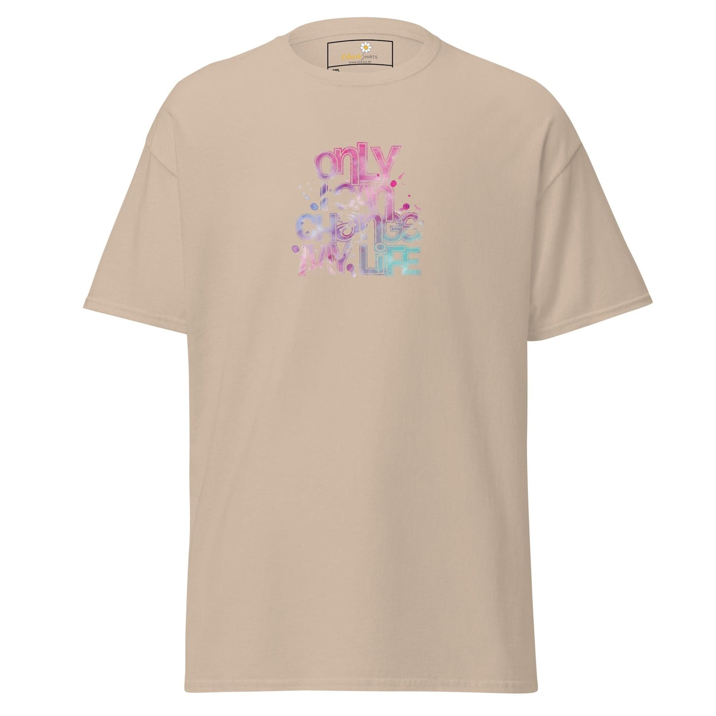 Beige short-sleeved T-shirt from T-SHIRT DESIGN TEE for Men and Women in sizes 2XL to 5XL