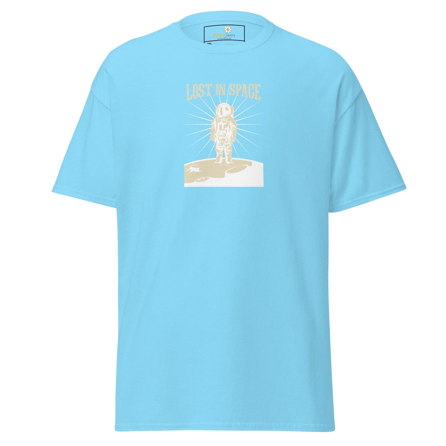 Light blue T-shirt with astronaut graphic from T-SHIRT DESIGN TEE for men and women